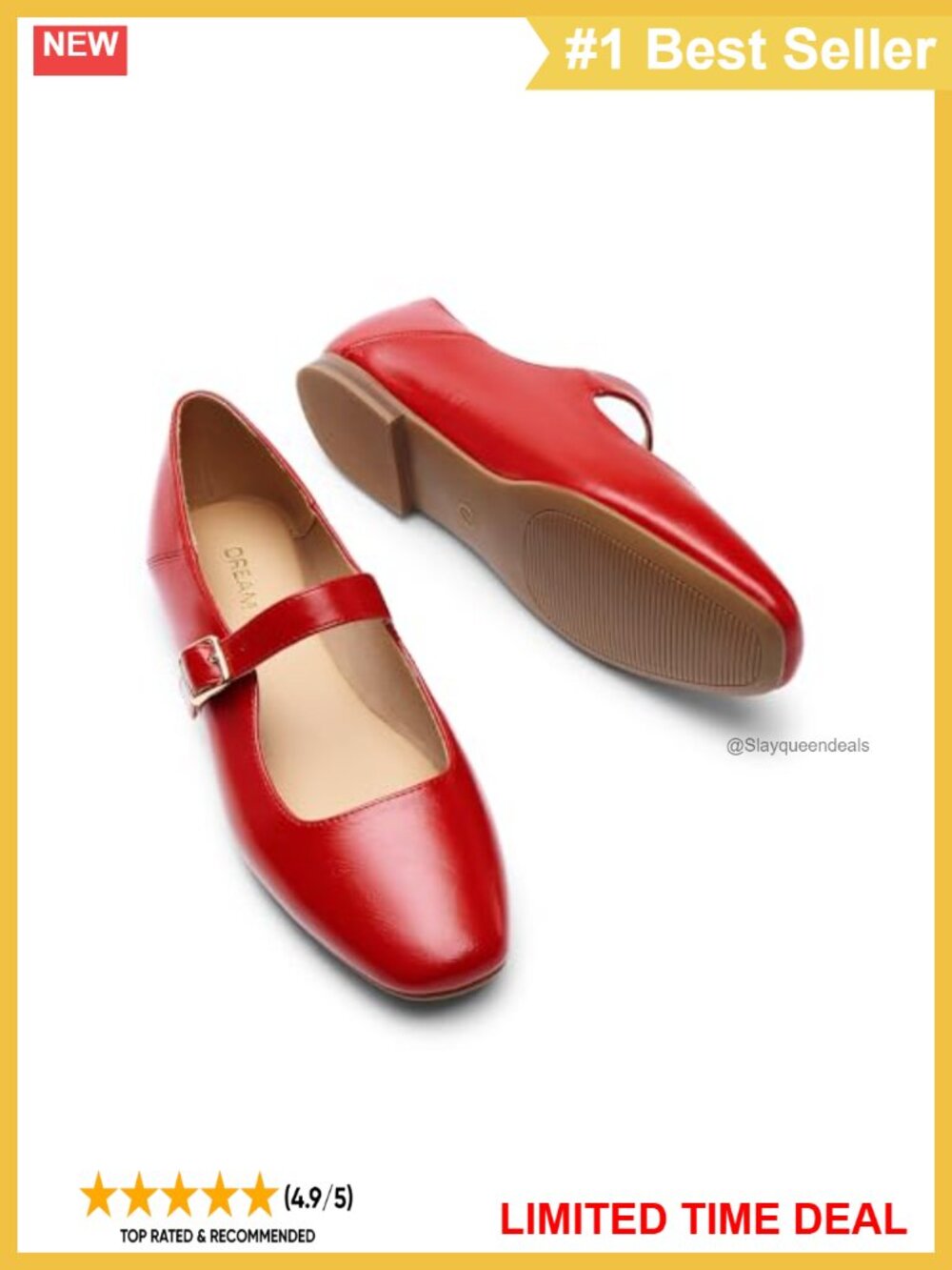 Square Toe Mary Jane Flats Faux Leather Comfort Shoes - Picture 3 of 6